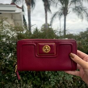 Marc Jacobs Red Merlot leather totally turnlock zipper wallet